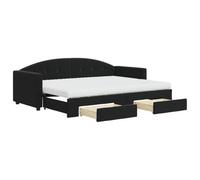 Qnhdfrt Lit de jour extensible 80 x 200 cm, canapé-lit 2 en 1 avec 2 tiroirs et matelas en mousse, lit d'appoint, en velours, noir, canapé multifonction pour chambre d'amis