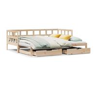 Qnhdfrt Lit de jour extensible 80 x 200 cm en bois de pin, lit d'appoint, lit double avec 2 tiroirs, lit fonctionnel pour chambre à coucher ou chambre d'amis, bois naturel non traité
