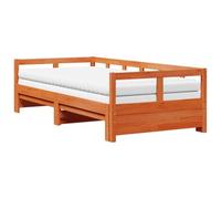 Qnhdfrt Lit de jour extensible avec 2 matelas, lit d'appoint en pin massif, lit fonctionnel 80 x 200 cm, utilisable comme canapé-lit et lit double, marron ciré, 207,5 x 82 cm