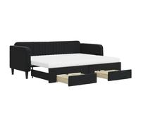 Qnhdfrt Lit de jour extensible avec 2 tiroirs et 2 matelas, 80 x 200 cm, lit d'appoint, en velours, multifonction 2 en 1, noir, pour salon et chambre à coucher
