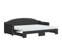 Qnhdfrt Lit de jour extensible, canapé-lit 2 en 1 avec 2 matelas en mousse, sommier à lattes inclus, lit double comme lit d'invité, housse en tissu noir, 223 x 90 x 75 cm