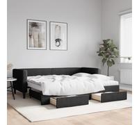 Qnhdfrt Lit de jour, extensible, noir, avec espace de rangement, 223 x 90 x 68 cm, 2 en 1, canapé-lit, en tissu et bois, pour chambre d'amis, salon