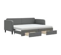 Qnhdfrt Lit de Jour Gigogne 2 en 1 avec 2 Matelas en Mousse et 2 Tiroirs de Rangement, Canapé-Lit Banquette Extensible en Tissu pour Salon et Chambre d'amis, Gris Foncé, 80x200 cm