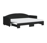 Qnhdfrt Lit de Jour Gigogne en Tissu Noir avec 2 Matelas 80x200 cm | Ce cadre convertible 2-en-1 en bois et métal inclut deux matelas en mousse, idéal pour le salon ou la chambre.