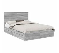Qnhdfrt Lit de rangement 150 x 200 cm, cadre de lit avec 2 tiroirs, sommier à lattes et tête de lit, design moderne, matériau en bois Sonoma gris, cadre de lit stable pour chambre à coucher