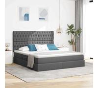 Qnhdfrt Lit de rangement, 180 x 200 cm, gris foncé, avec matelas et surmatelas, élévateur latéral hydraulique, en cuir synthétique, cadre double moderne, pour chambre à coucher, chambre d'adolescent