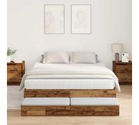 Qnhdfrt Lit de rangement en bois massif 140 x 190 cm - Cadre de lit rustique avec 2 tiroirs - Construction robuste - Charge maximale : 250 kg - Lit de jour pratique pour chambre à coucher
