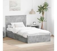 Qnhdfrt Lit de rangement, gris béton, 100 x 200 cm, lit simple, avec sommier à lattes et tiroirs, design moderne, robuste et peu encombrant, pour chambre d'adolescent, chambre d'amis, chambre à