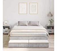 Qnhdfrt Lit de rangement, gris béton, 135 x 190 cm, cadre de lit moderne avec tiroirs en bois dérivé du bois, design robuste pour mettre de l'ordre dans la chambre à coucher