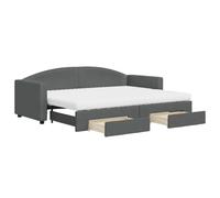 Qnhdfrt Lit de Repos 2 en 1 avec Lit Gigogne, 2 Tiroirs de Rangement et 2 Matelas en Mousse, Canapé-Lit Convertible en Tissu Gris Foncé pour Salon et Chambre, 80x200 cm