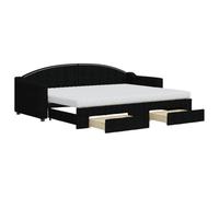 Qnhdfrt Lit de Repos 2 en 1 avec Lit Gigogne et 2 Tiroirs de Rangement, Canapé-Lit Convertible en Tissu Noir pour Salon et Chambre, avec 2 Matelas en Mousse 80x200 cm