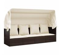 Qnhdfrt Lit de Salon d'Extérieur avec Toit Évolutif et Coussins Crème Bain de Soleil en Résine Tressée Marron Transat de Jardin Réglable pour Terrasse Balcon Cour 203x58x56 cm