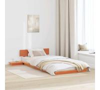 Qnhdfrt Lit de sol, avec tête de lit intégrée et tables de chevet en pin massif, 90 x 190 cm, marron cire, espace de rangement, lit pour chambre à coucher, design moderne