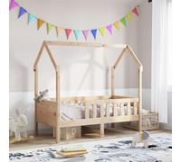 Qnhdfrt Lit d'enfant 70 x 140 cm - En pin massif - Avec sommier à lattes - Cadre de lit stable pour chambre d'enfant - Avec charme rustique et barreaux de sécurité