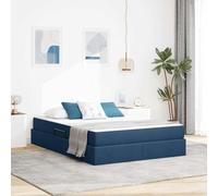 Qnhdfrt Lit double bleu 140 x 190 cm avec espace de rangement et clic hydraulique - Cadre de lit moderne en métal avec matelas compact pour petites chambres, chambres d'amis, chambre d'adolescent