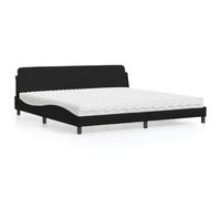 Qnhdfrt Lit double Dover 200 x 200 cm avec matelas H2/H3 en cuir synthétique noir - Forme ondulée - Sommier à lattes massif - Lit d'appoint moderne pour chambre à coucher