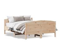 Qnhdfrt Lit double en bois massif de pin 150 x 200 cm avec tête de lit et pied de lit, cadre de lit stable en bois non traité pour chambre à coucher, design rustique, sans matelas