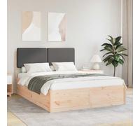 Qnhdfrt Lit double en bois massif gris foncé 195,5 x 140,5 cm - Tête de lit rembourrée - Design moderne clair pour chambre à coucher et chambre d'amis - Sans sommier tapissier