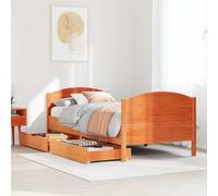 Qnhdfrt Lit en bois de pin massif, 100 x 200 cm, avec tiroirs, marron cire, sommier à lattes, robuste, sous comptoir, espace de rangement, chambre d'adolescent, chambre d'amis, chambre à coucher