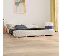 Qnhdfrt Lit en bois de pin massif 200 x 200 cm avec sommier à lattes robuste, cadre de lit stable pour un sommeil réparateur, lit d'invité et lit familial