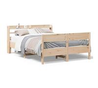 Qnhdfrt Lit en bois massif 120 x 190 cm en bois de pin non traité, cadre de lit avec tête de lit fonctionnelle et 3 compartiments de rangement, sommier à lattes, lit en bois solide pour chambre à