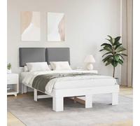Qnhdfrt Lit en bois massif 120 x 190 cm - Gris clair - Tête de lit rembourrée - Sommier à lattes - Compatible avec sommier tapissier double