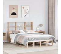 Qnhdfrt Lit en bois massif avec bibliothèque, 120 x 190 cm, cadre de lit en pin avec sommier à lattes et espace de rangement, design rustique pour chambre à coucher, lit d'invité ou chambre