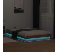 Qnhdfrt Lit en bois massif avec éclairage LED RVB 135 x 190 cm - Cadre de lit en pin avec port USB - Lattes robustes et design rustique pour chambre à coucher