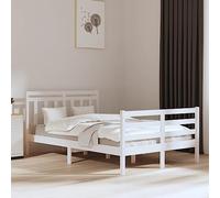 Qnhdfrt Lit en bois massif blanc 135 x 190 cm Cadre de lit classique en pin avec tête de lit et lattes de contreplaqué Design rustique pour chambre à coucher, lit d'invité ou lit d'adolescent