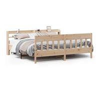 Qnhdfrt Lit en bois massif de pin 200 x 200 cm, cadre de lit avec sommier à lattes, lit double avec tête de lit et étagères de rangement, design rustique pour chambre à coucher, non traité