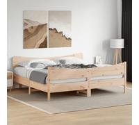Qnhdfrt Lit en pin massif 200 x 200 cm avec tête de lit et pied de lit en pin non traité pour un sommeil réparateur et une stabilité durable comme lit familial ou lit d'invités