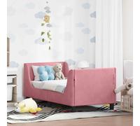 Qnhdfrt Lit enfant 70 x 140 cm, en velours rose, avec tête de lit et espace de rangement, 145 x 76 x 60 cm, sommier à lattes, cadre en bois, lit simple pour fille/invités