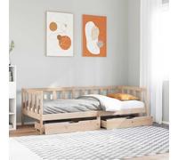 Qnhdfrt Lit gigogne 2 en 1, avec tiroirs, 80 x 200 cm, en pin massif, canapé et lit d'invités, avec sommier à lattes et espace de rangement, design rustique pour salon et chambre à coucher