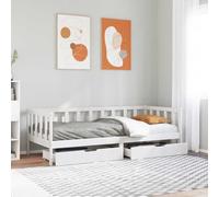 Qnhdfrt Lit gigogne 2 en 1 avec tiroirs, 90 x 200 cm, en pin massif, canapé et lit d'invités, avec sommier à lattes et espace de rangement, blanc, pour salon et chambre à coucher