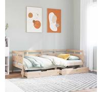 Qnhdfrt Lit gigogne 2 en 1, avec tiroirs, 90 x 200 cm, en pin massif, canapé, lit d'invités, avec sommier à lattes et espace de rangement, design rustique pour salon et chambre à coucher