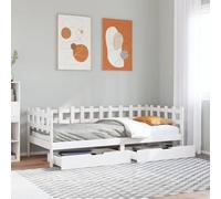 Qnhdfrt Lit gigogne 2 en 1 avec tiroirs, sommier à lattes et espace de rangement, blanc, 90 x 200 cm, en pin massif, utilisable comme canapé et lit d'invités, pour salon, chambre à coucher