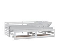 Qnhdfrt Lit Gigogne Coulissant 90x200 cm, Canapé-Lit Extensible en Bois de Pin Massif avec 2 Tiroirs de Rangement sur roulettes, Cadre de Lit de Repos, Blanc