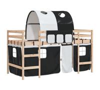 Qnhdfrt Lit Mezzanine 80x200 cm en Pin Massif avec Tunnel et Rideaux | Structure robuste en pin massif 80x200 cm pour chambre, avec tunnel ludique et espace de jeu inférieur de 78,5 cm.