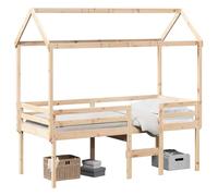 Qnhdfrt Lit Mezzanine 90x190 cm Bois de Pin Massif Structure Cabane | Cadre surélevé gain de place avec espace sous le lit modulable et toit ouvert, idéal pour aménager une chambre compacte.