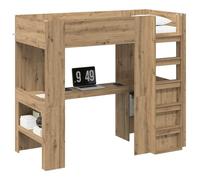 Qnhdfrt Lit mezzanine avec bureau 90 x 200 cm, chêne Artisan, lit superposé peu encombrant avec étagères, garde-corps de sécurité et échelle, cadre de lit stable pour chambre d'adolescent et