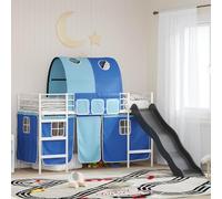 Qnhdfrt Lit mezzanine, blanc et bleu, avec toboggan, 194 x 105 x 116 cm, cadre en métal, design moderne, pour chambre d'enfant, chambre d'adolescent et aire de jeux, lit simple peu encombrant avec