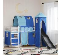 Qnhdfrt Lit mezzanine pour adolescent avec toboggan et tour en métal, blanc/bleu, 194 x 95 x 116 cm, matelas 90 x 190 cm, design moderne, construction robuste, pliable, pour chambre d'enfant, chambre
