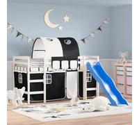 Qnhdfrt Lit mezzanine pour enfant avec tunnel et toboggan en pin blanc 90 x 190 cm avec kit de rideaux espace de rangement et rampe de sécurité pour chambre d'enfant