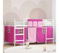 Qnhdfrt Lit mezzanine pour enfant, blanc, rose, métal, 205 x 105 x 116 cm, avec rideaux amovibles, design moderne, sommier à lattes, robuste, peu encombrant, lit double pour chambre à coucher et salle