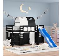 Qnhdfrt Lit mezzanine pour enfant en pin avec toboggan et rideaux - 80 x 200 cm - Lit de jeu avec rampe de sécurité et espace de rangement pour chambre d'enfant