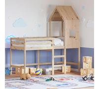 Qnhdfrt Lit mezzanine pour enfant en pin massif 90 x 200 cm avec toit et échelle, rampe de sécurité et espace de rangement pour jouets ou meubles, lit simple à partir de 6 ans