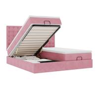 Qnhdfrt Lit ottoman 160 x 200 cm avec matelas et surmatelas, lit rembourré avec grand espace de rangement, lit en velours rose, lit double avec matelas à ressorts ensachés et sommier à lattes