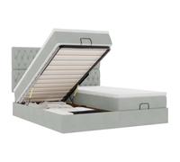 Qnhdfrt Lit ottoman 180 x 200 cm avec matelas et surmatelas, lit rembourré avec espace de rangement, système de levage hydraulique, velours gris clair, lit double avec tête de lit