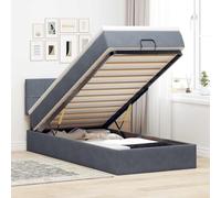 Qnhdfrt Lit ottoman, avec matelas, 100 x 200 cm, en velours, gris foncé, espace de rangement hydraulique, éclairage LED, matelas à ressorts ensachés, pour chambre à coucher, lit d'invité