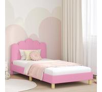 Qnhdfrt Lit pour enfant rose 90 x 190 cm en bois et tissu bas avec espace de rangement pour tête de lit, sommier à lattes, 198 x 94 x 85 cm